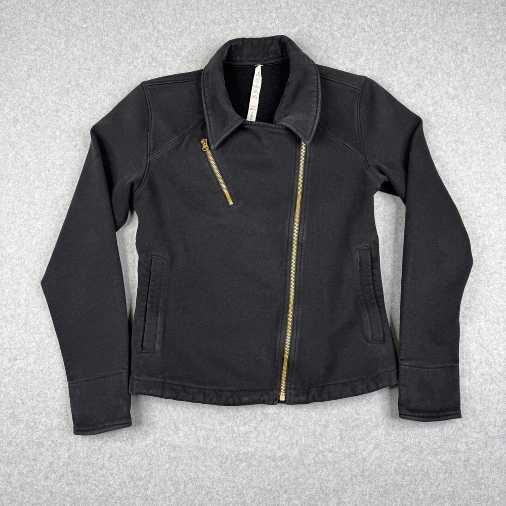 Lululemon Jacket Womens 6 Black Lab Shadow Asymmetrical Zip Fleece Lined‎ Moto